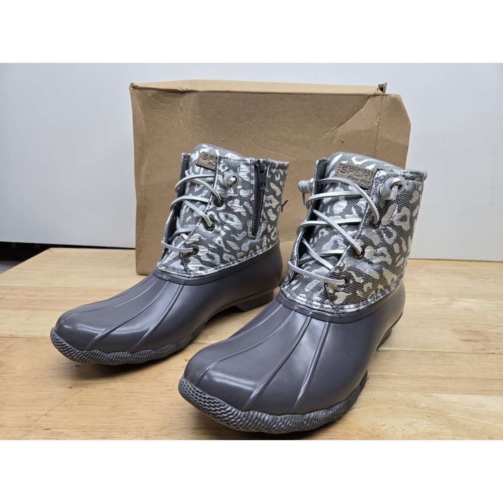 Sperry Women's Saltwater Silver LEOJAC Waterproof Duck Boots Size 8.5 M